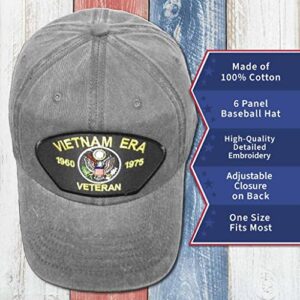 VetFriends.com Vietnam Era Veteran Vintage Grey Baseball Hat with 1960-1975 Eagle Insignia