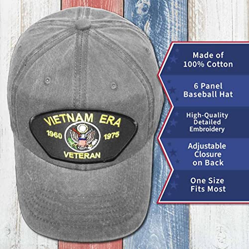 VetFriends.com Vietnam Era Veteran Vintage Grey Baseball Hat with 1960-1975 Eagle Insignia