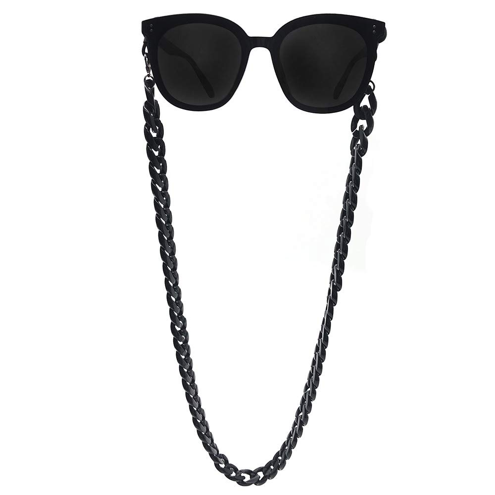 DECKER Acrylic Eyeglass Chain Sunglasses Holder Designer Trendy Fashion Eyewear Retainer Strap Necklace glasses hanging for Women (Black)