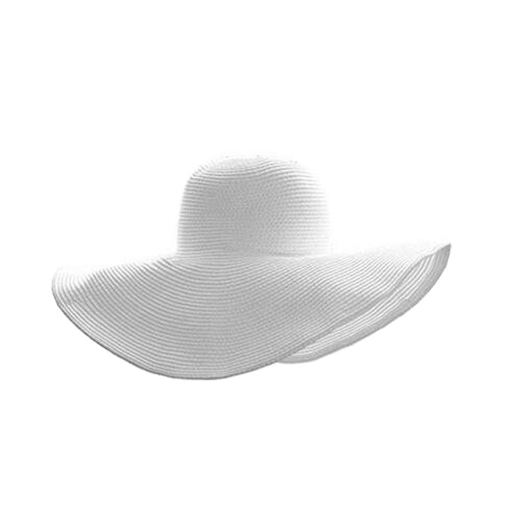 1Pcs Women Wide Brim Straw Hat Foldable Beach Floppy Sun Hat White