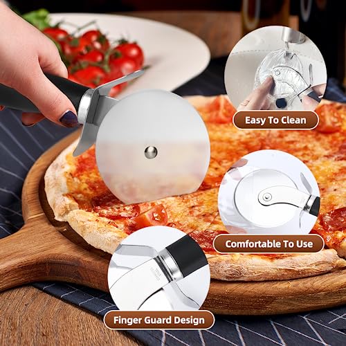 SCHVUBENR Premium Pizza Cutter - Stainless Steel Pizza Cutter Wheel - Easy to Cut and Clean - Super Sharp Pizza Slicer - Dishwasher Safe - Handles Large and Small Pizza - Corte De Pizza(Black)