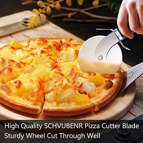 SCHVUBENR Premium Pizza Cutter - Stainless Steel Pizza Cutter Wheel - Easy to Cut and Clean - Super Sharp Pizza Slicer - Dishwasher Safe - Handles Large and Small Pizza - Corte De Pizza(Black)