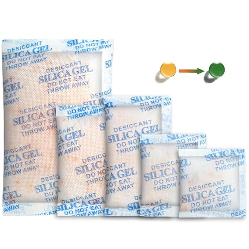 3/5/10/20/50 Gram Silica Gel Packets, 100Packs Total, Rechargeable Desiccant Packets with Orange Color Indicating, Food Safe Silica Gel for Moisture Absorbing