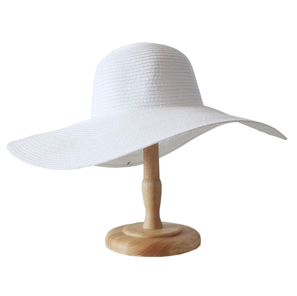 Women Wide Brim Straw Hat Travel Foldable Cap Sun Hat Summer Beach Sun Hat Holiday Swim Garden Straw Hat (White)