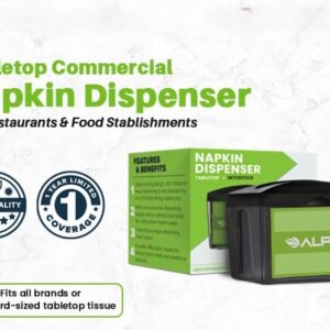 Alpine Tabletop Commercial Napkin Dispenser Restaurant Napkin Holder for Easy Access to Interfold Napkins from Both Sides with an Insert Marketing Space for Restaurants, Cafeterias, Food Trucks, Club