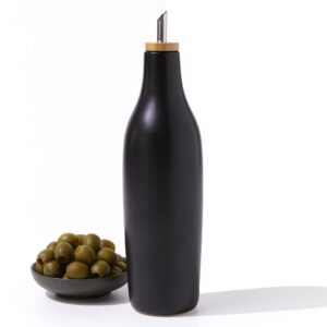 grace homewares olive oil dispenser bottle stoneware ceramic for evoo or vinegar | modern design | large capacity 16.9 ounce | oil container | black