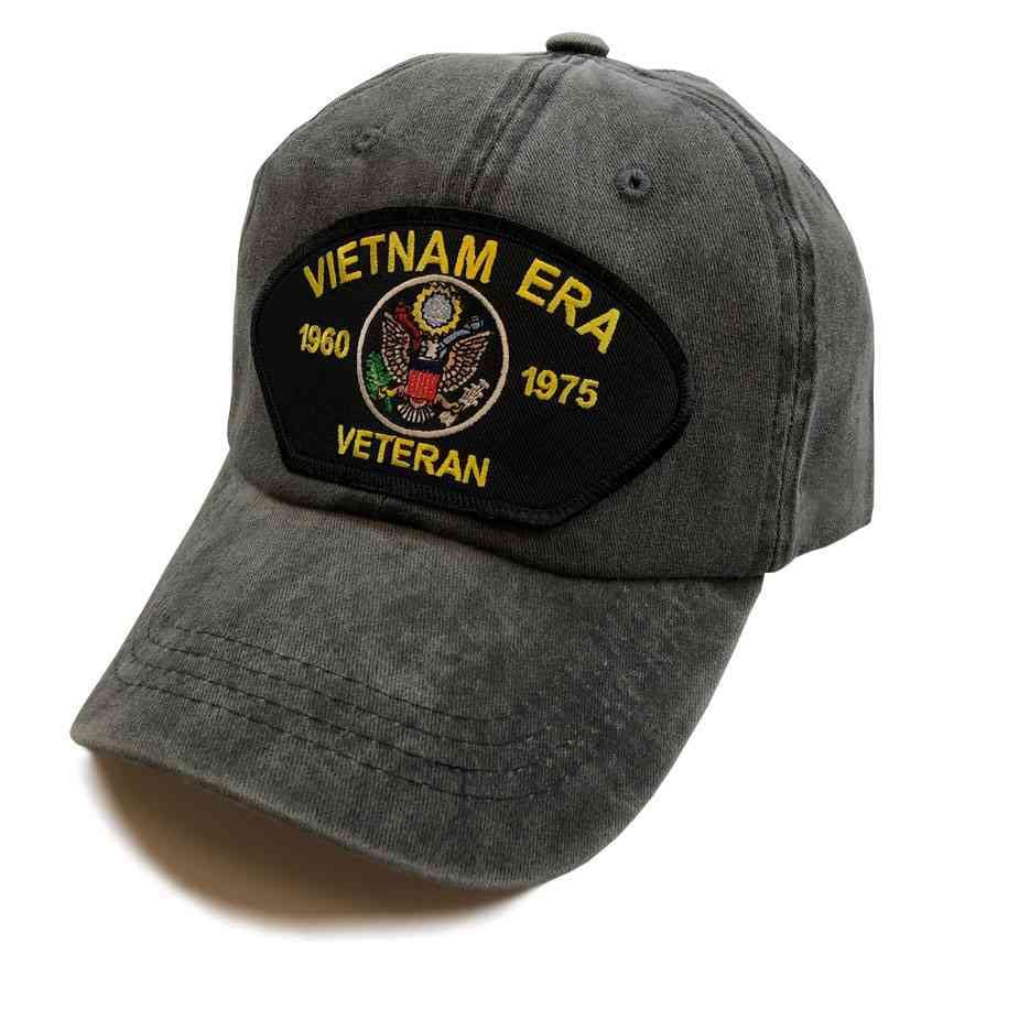 VetFriends.com Vietnam Era Veteran Vintage Grey Baseball Hat with 1960-1975 Eagle Insignia