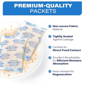 3/5/10/20/50 Gram Silica Gel Packets, 100Packs Total, Rechargeable Desiccant Packets with Orange Color Indicating, Food Safe Silica Gel for Moisture Absorbing