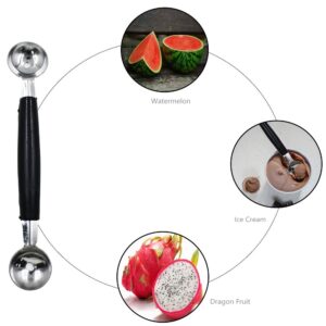 2 Pack Double Ended Headed Fruit Icecream Ball Spoon,Stainless Steel Melon Baller,Smooth Round Melon Balls Melon Scoop for Watermelon/Ice Cream/Fruits/Sorbet/Meatball