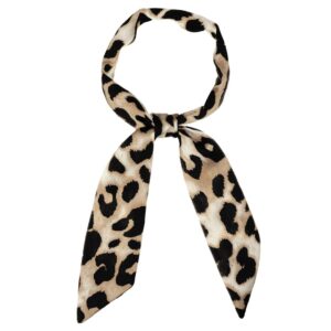 Allegra K Skinny Scarf Womens Thin Long Neckscarf Fashion Leopard Print Hairband Waistband Bag Handle Accessory Light Brown 1 Pcs