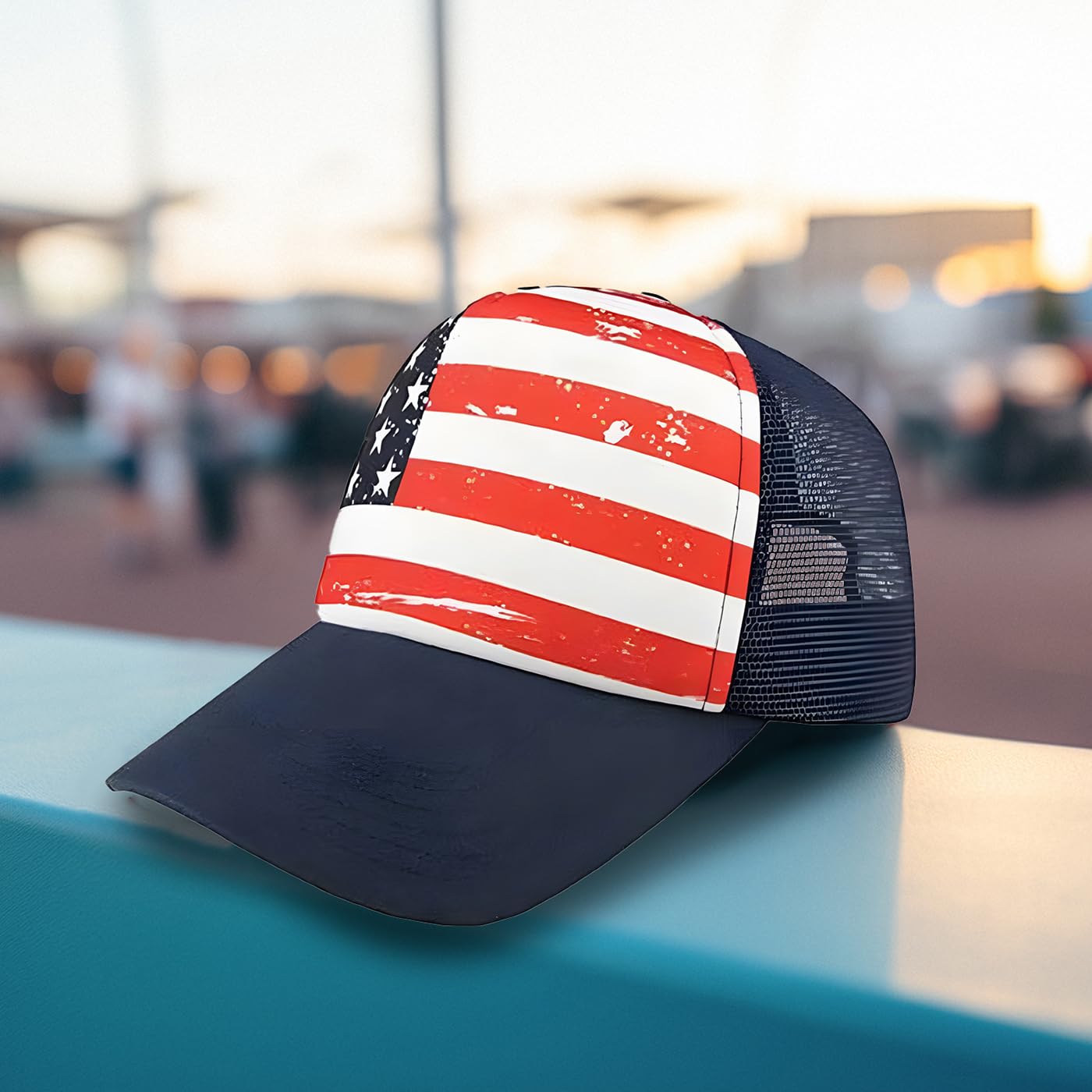 Veracco American Stars and Stripes Flag Trucker Hat Patriotic Cap Mesh Back with Adjustable Snapback Red White and Navy Strap 4th of July USA