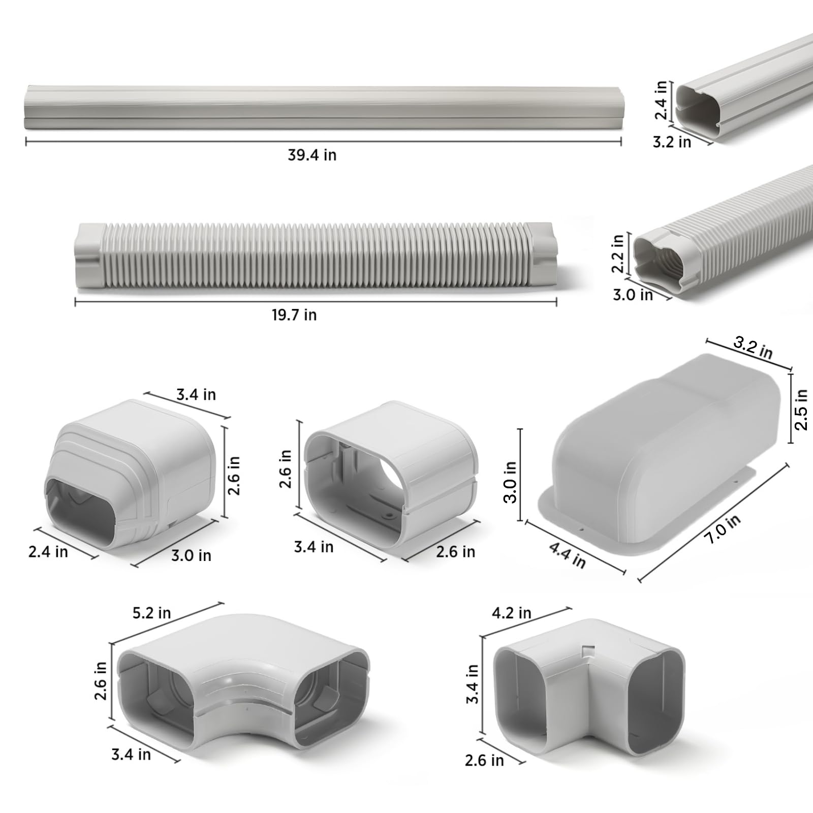 TURBRO 3" W x 14' L Decorative PVC Line Cover Kit for Mini Split and Central Air Conditioners, AC Heat Pumps Systems