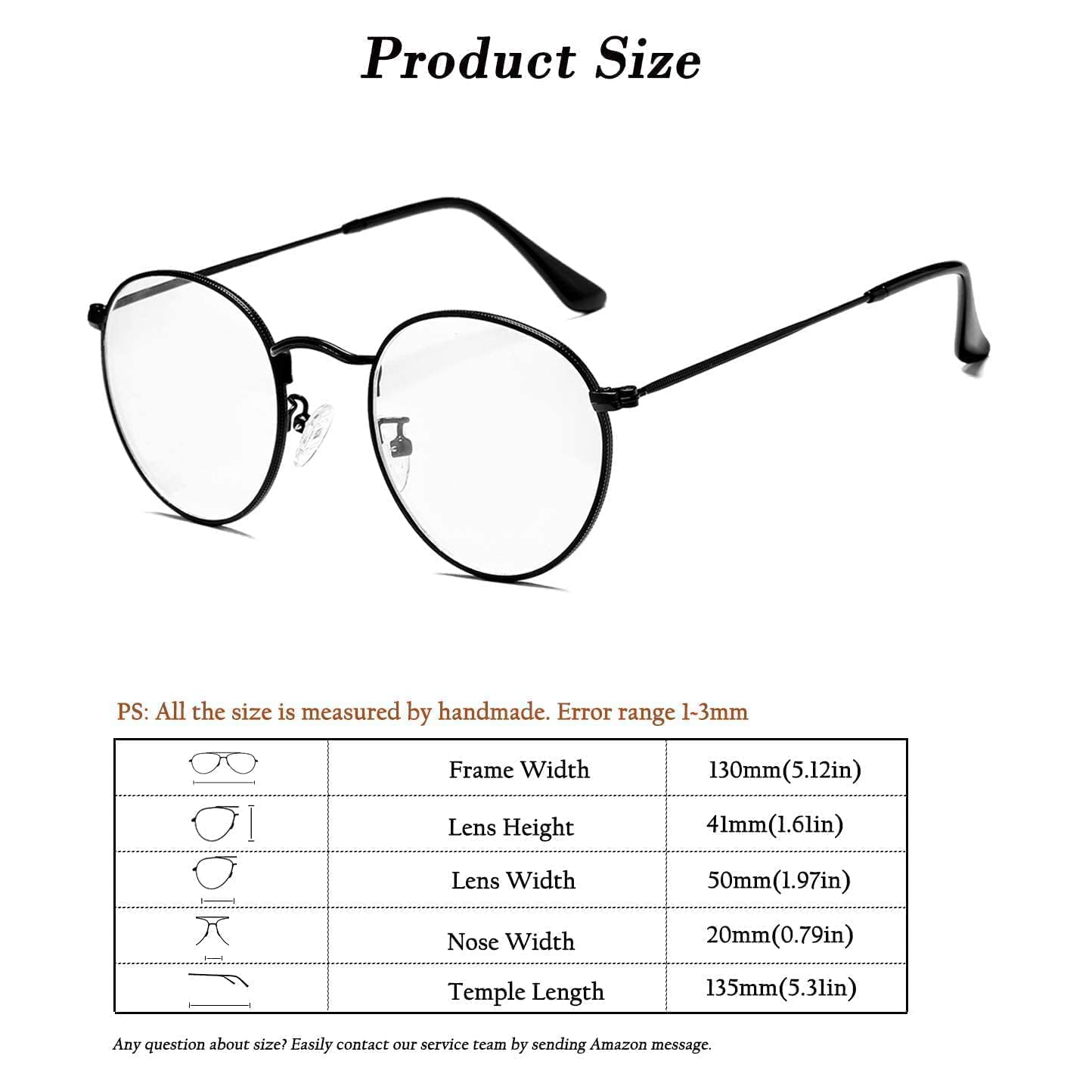 HJSTES Round Blue Light Glasses for Women Men Retro Circle Clear Lens Metal Frame Eyeglasses (Black)