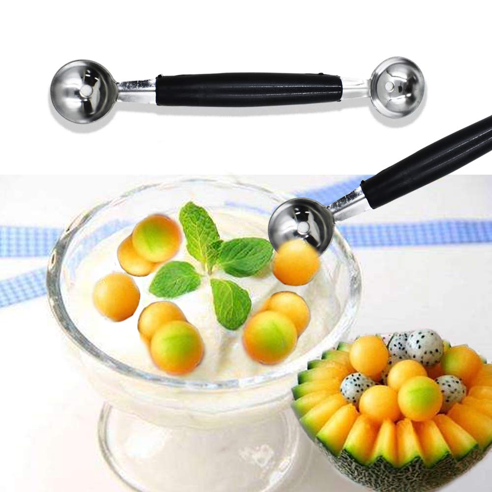 2 Pack Double Ended Headed Fruit Icecream Ball Spoon,Stainless Steel Melon Baller,Smooth Round Melon Balls Melon Scoop for Watermelon/Ice Cream/Fruits/Sorbet/Meatball