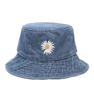 quanhaigou unisex sun hats, fashion beach bucket hat for men women,summer outdoor boy's girls boonie cap breathable packable (denim blue)