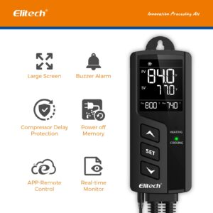 Elitech STC-1000 TH Temperature and Humidity Controller T&H Non-WiFi Cooling Heating Switch On-Off Thermostat for Heat Pad Reptile Aquarium Homebrew Freezer -40~230°F Pre-Wired Outlets 110V 1100W 10A