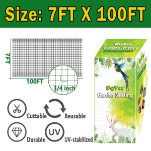 POYEE Garden Netting - 7 x 100 FT Heavy Duty Garden Net for Vegetables and Fruit Trees