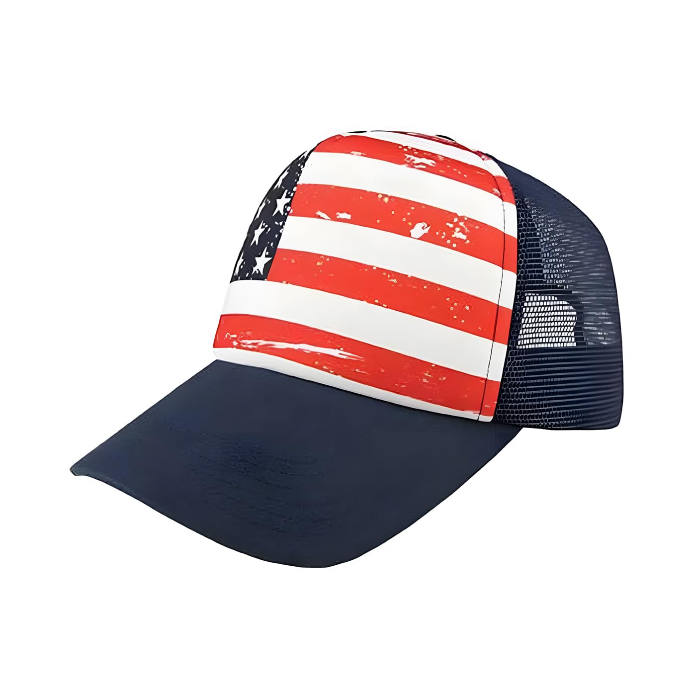 Veracco American Stars and Stripes Flag Trucker Hat Patriotic Cap Mesh Back with Adjustable Snapback Red White and Navy Strap 4th of July USA