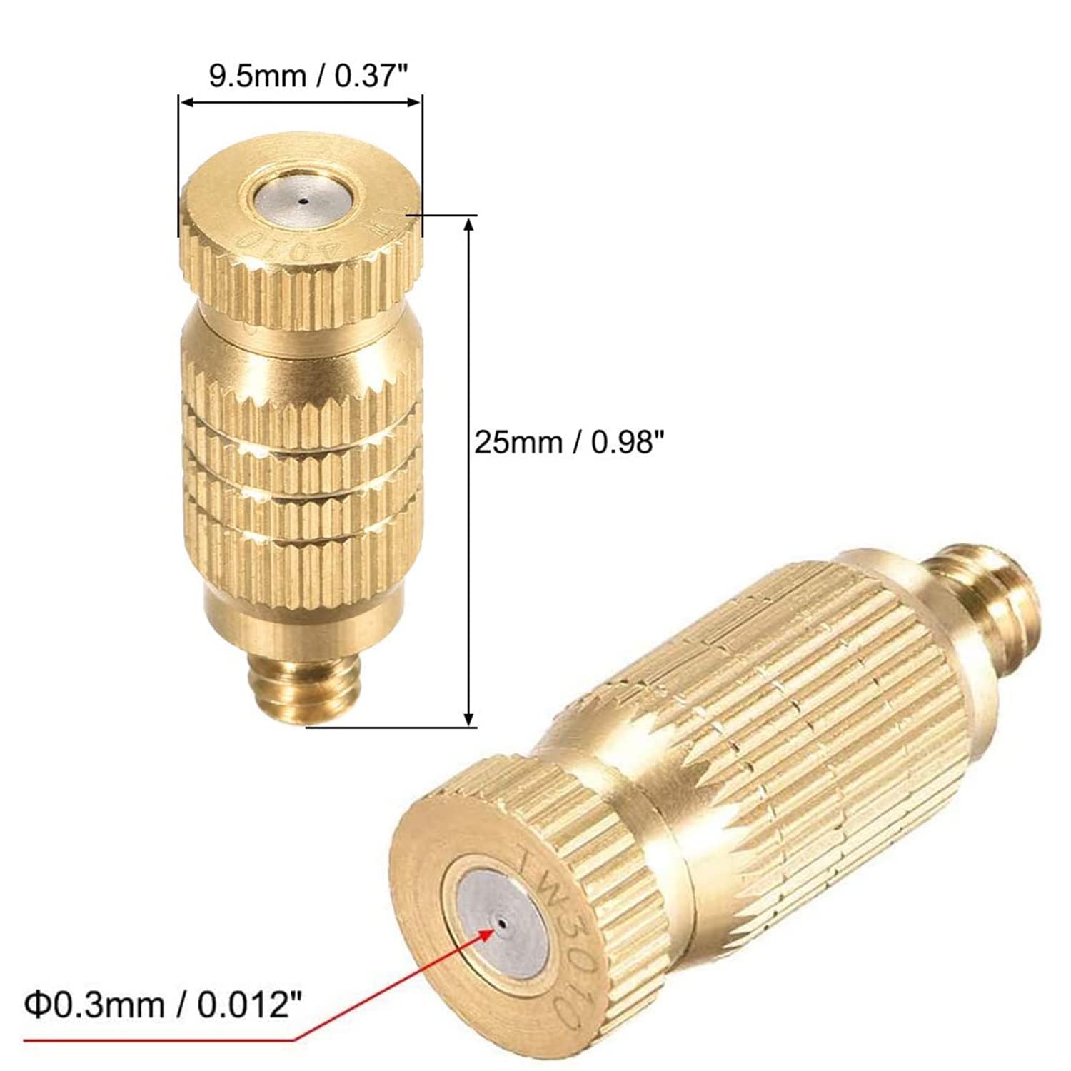 Brass Misting Nozzle, 10 Pack High Pressure Spray Misting Nozzle 10/24 UNC Outdoor Anti-drip Fogging Spray Head Misting System Nozzle for Landscaping Outdoor Cooling System (0.012 Orifice)