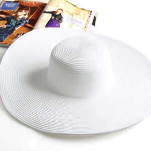 Women Wide Brim Straw Hat Travel Foldable Cap Sun Hat Summer Beach Sun Hat Holiday Swim Garden Straw Hat (White)