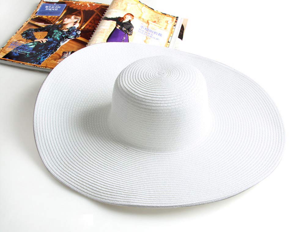 Women Wide Brim Straw Hat Travel Foldable Cap Sun Hat Summer Beach Sun Hat Holiday Swim Garden Straw Hat (White)