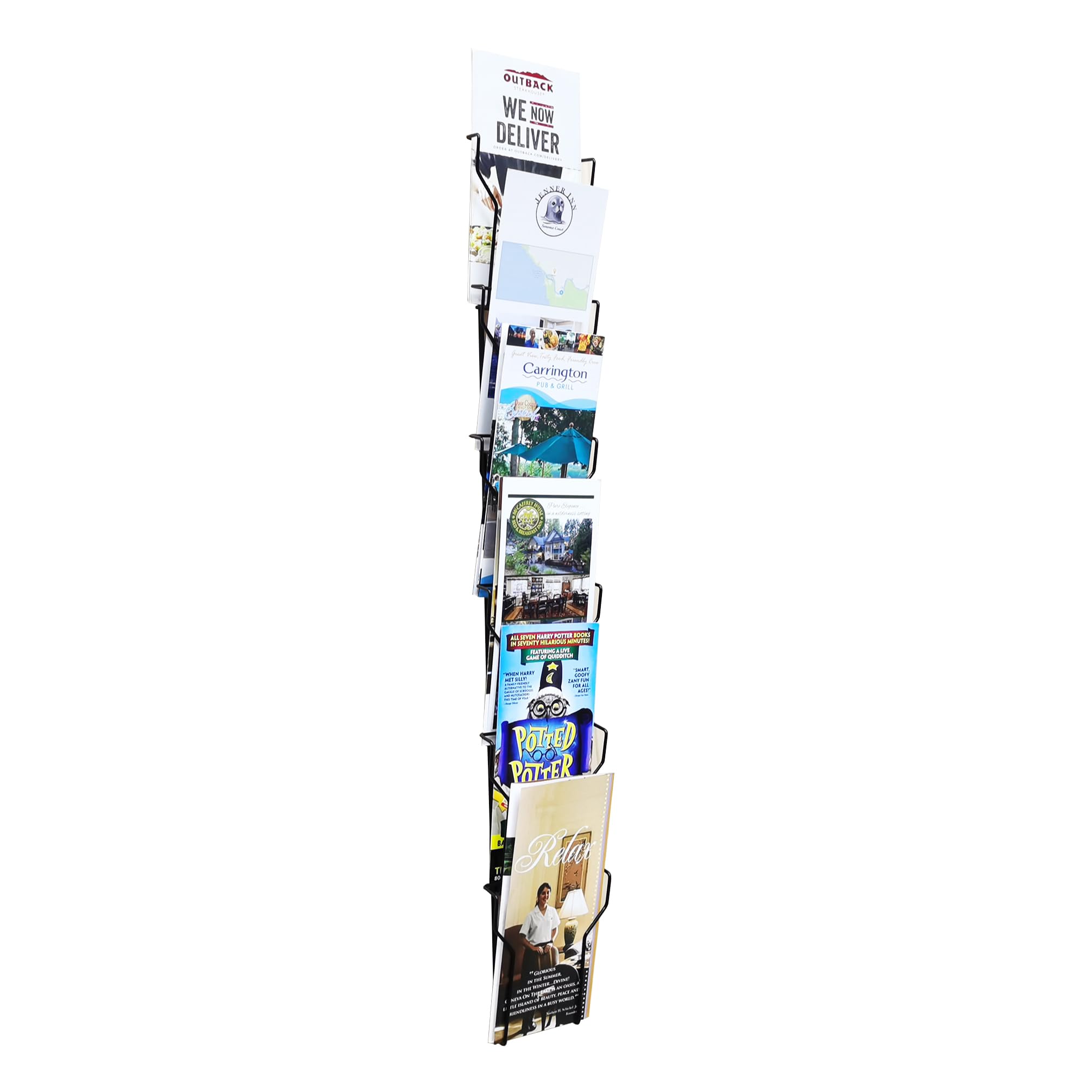 FixtureDisplays® Vertical Wall Mounting 6 Pockets 4 X 6" Greeting Card Post Card Rack 4.7 X 2.2 X 30.3" with Slight Pocket Overlap 11713