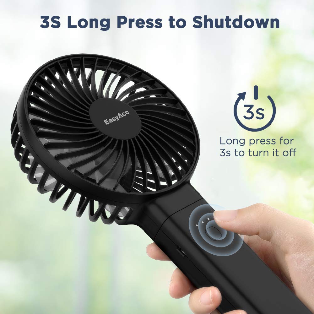 EasyAcc Handheld Fan, 2023 4th New 5000 Battery Operated Desk Fan [ 4 Speed 20 Hours Quiet Powerful Hand Fan ] Power Indicator/One Touch Power Off Foldable Personal Fan for Travel Office Outdoor