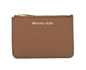 michael kors jet set travel small top zip coin pouch with id holder saffiano leather (luggage), brown, ns, 35f8gtvp1b