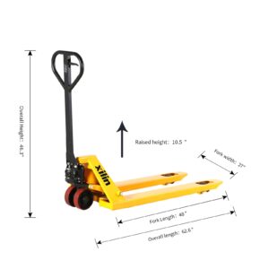 Xilin Manual Pallet Jack, Hand Pallet Jack Truck 48" Lx27“W, 5500lbs Capacity Pallet Lift