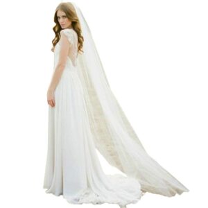 EllieHouse 1 Tier Plain Tulle Wedding Bridal Veil With Metal Comb Ivory 2M