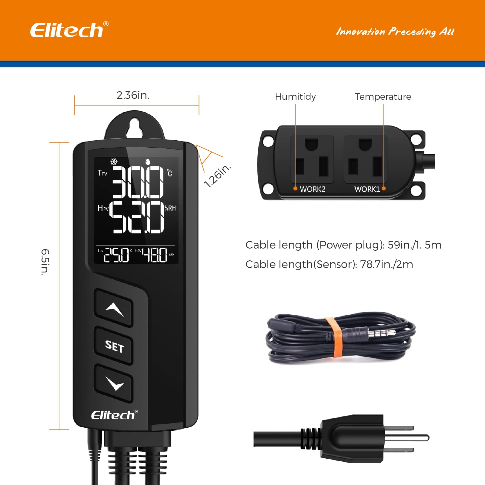 Elitech STC-1000 TH Temperature and Humidity Controller T&H Non-WiFi Cooling Heating Switch On-Off Thermostat for Heat Pad Reptile Aquarium Homebrew Freezer -40~230°F Pre-Wired Outlets 110V 1100W 10A