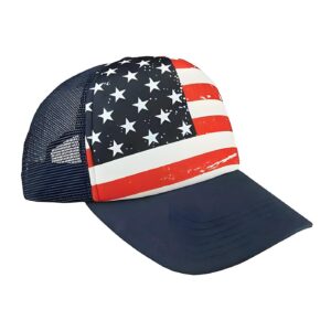 Veracco American Stars and Stripes Flag Trucker Hat Patriotic Cap Mesh Back with Adjustable Snapback Red White and Navy Strap 4th of July USA