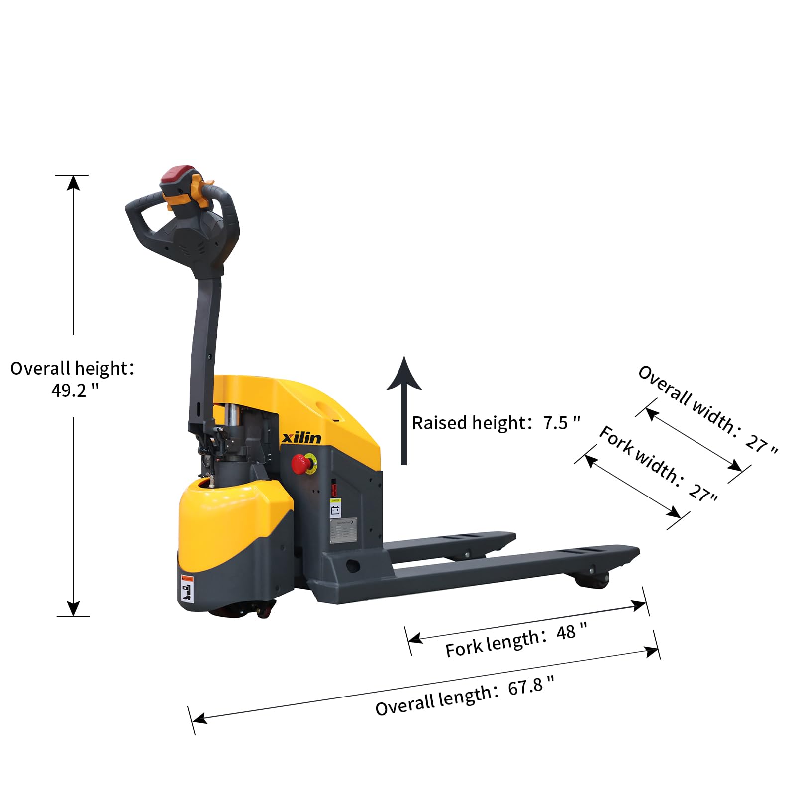 Xilin Powered Pallet Jack 3300 Lb. Capacity Electric Pallet Truck 48 x 27 Forks Mini Type Walkie Trucks Long Battery Life