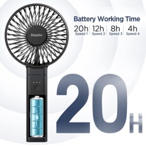 EasyAcc Handheld Fan, 2023 4th New 5000 Battery Operated Desk Fan [ 4 Speed 20 Hours Quiet Powerful Hand Fan ] Power Indicator/One Touch Power Off Foldable Personal Fan for Travel Office Outdoor