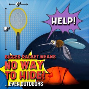 ASISNAI Bug Zapper 18" Electric Fly & Mosquito Swatter Racket - Outdoor/Indoor Killer for Flies, Battery-Operated Tennis Killing Zap, 3000 Volts Electronic Catcher, 2 AA Batteries Included - Yellow