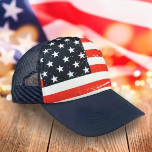 Veracco American Stars and Stripes Flag Trucker Hat Patriotic Cap Mesh Back with Adjustable Snapback Red White and Navy Strap 4th of July USA