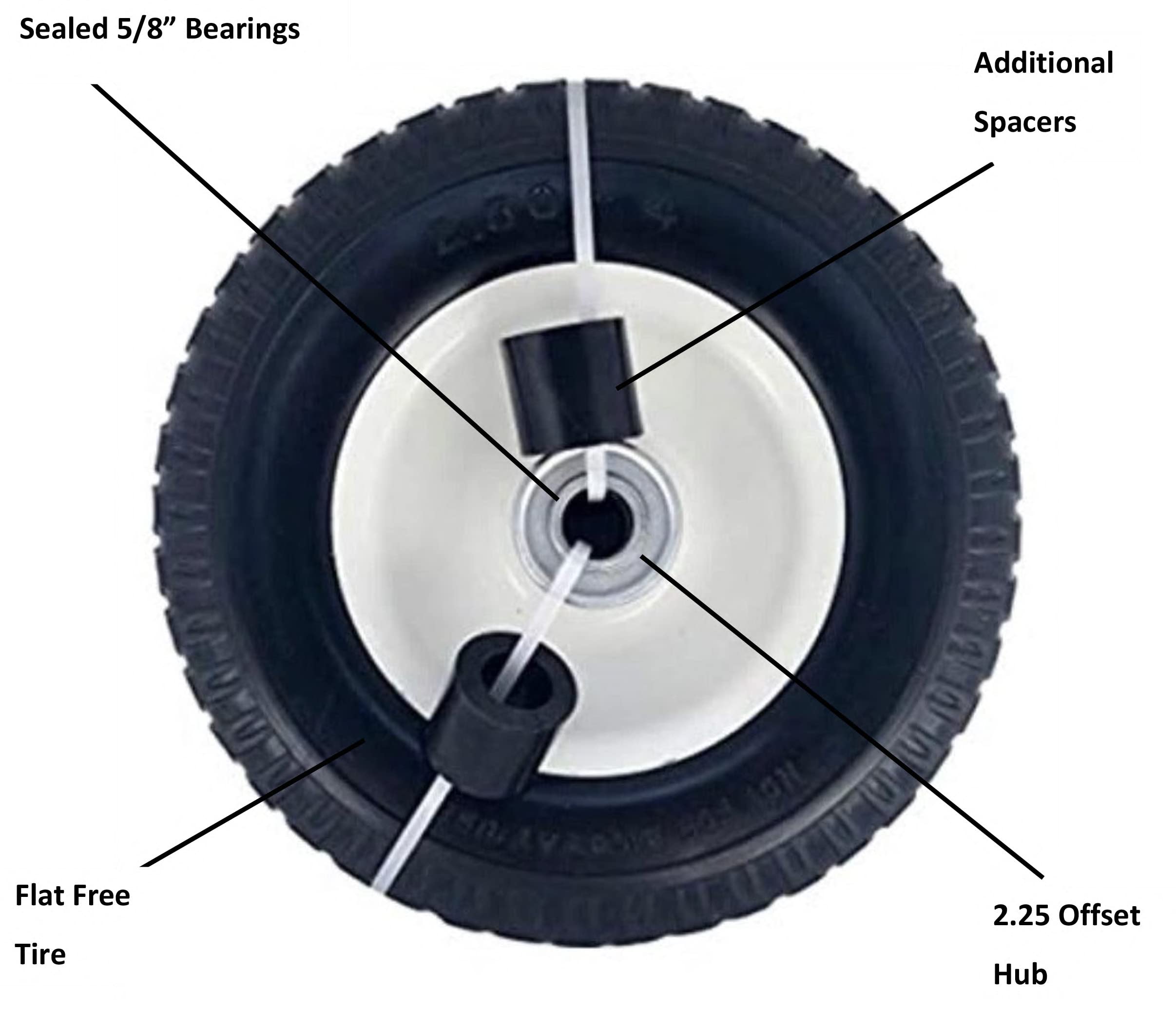 8 Inch Jungle Jim's 2.50-4" Flat Free All Purpose Tires - for Generator, Wagon, Hand Truck, Dolly, Utility Cart Tire on Wheel Assembly