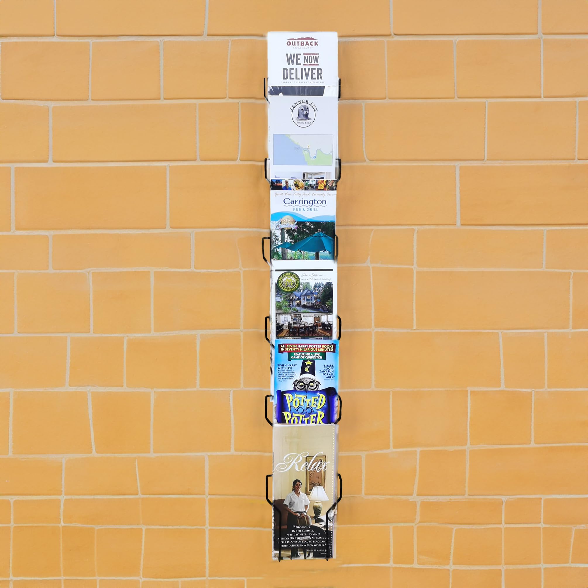 FixtureDisplays® Vertical Wall Mounting 6 Pockets 4 X 6" Greeting Card Post Card Rack 4.7 X 2.2 X 30.3" with Slight Pocket Overlap 11713