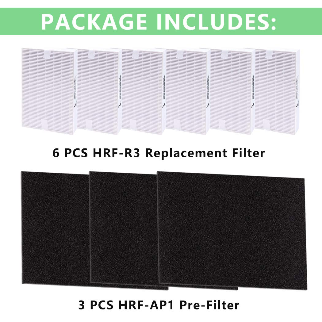 9 Pack HPA 300 HEPA Filter Replacements HRF-R3 HRF-R2 HRF-R1 HRF-AP1, 6 HEPA Filters + 3 Prefilters for Honeywell Series HA300, HPA300, HPA304, HPA8350