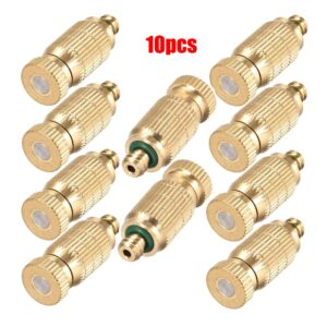 Brass Misting Nozzle, 10 Pack High Pressure Spray Misting Nozzle 10/24 UNC Outdoor Anti-drip Fogging Spray Head Misting System Nozzle for Landscaping Outdoor Cooling System (0.012 Orifice)