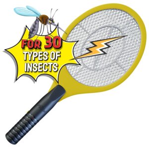 asisnai bug zapper 18" electric fly & mosquito swatter racket - outdoor/indoor killer for flies, battery-operated tennis killing zap, 3000 volts electronic catcher, 2 aa batteries included - yellow