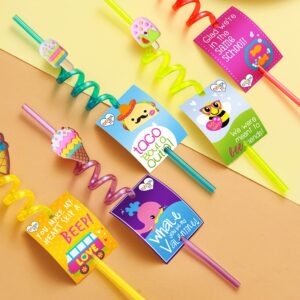 24 Reusable Ice Cream Straws for Birthday Party Supplies | Party Favors with 2 Cleaning Brush