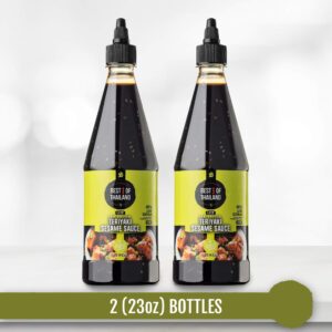 Best of Thailand Sesame Teriyaki Soy Sauce Lite | 2 Bottles of 23.63oz Low-Sodium Authentic Asian-Brewed Marinade, Glaze, Salad Dressing & Dipping Sauce, Whole Sesame Seeds | No MSG, 85% Less Sodium