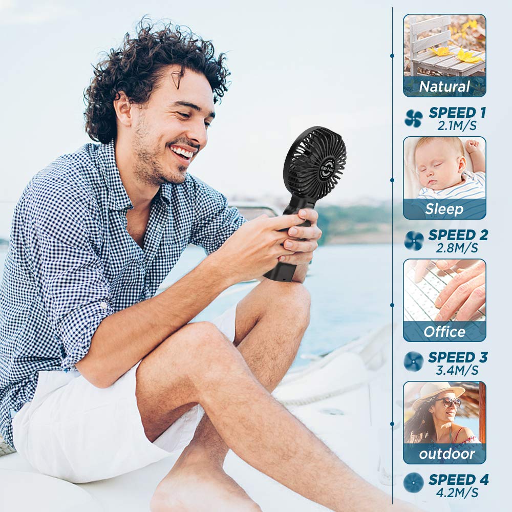 EasyAcc Handheld Fan Portable Fan, 9000 Rechargeable Battery Powered Fan Small Desk Fan, Powerful 4 Speeds 53H Cooling Time Personal Fan with Power Bank, Electric Fan for Travel Outdoor Home Office