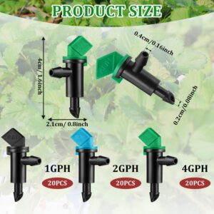 Mudder 60 Pieces Drip Emitter Garden Flag Irrigation Dripper in 3 Sizes, Trees and Shrubs, 1 GPH, 2 GPH, 4 GPH