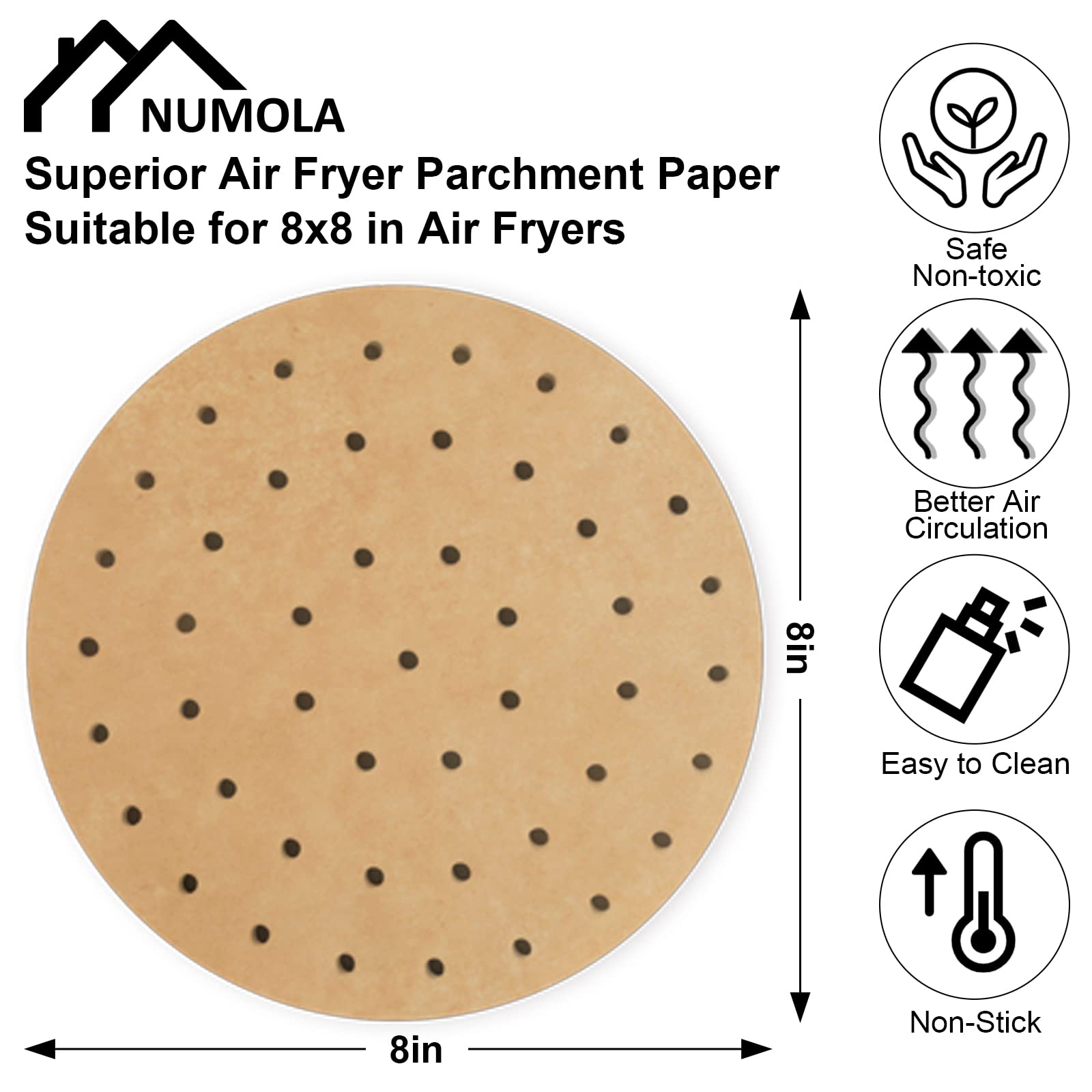 Numola Air Fryer Parchment Paper Liners, 100 Pcs Air Fryer Disposable Paper Liner for 3.4-7QT Air Fryer, 8 Inch Safe Air Fryer Paper, Non-stick Steamer Liner for Microwave, Steaming Basket