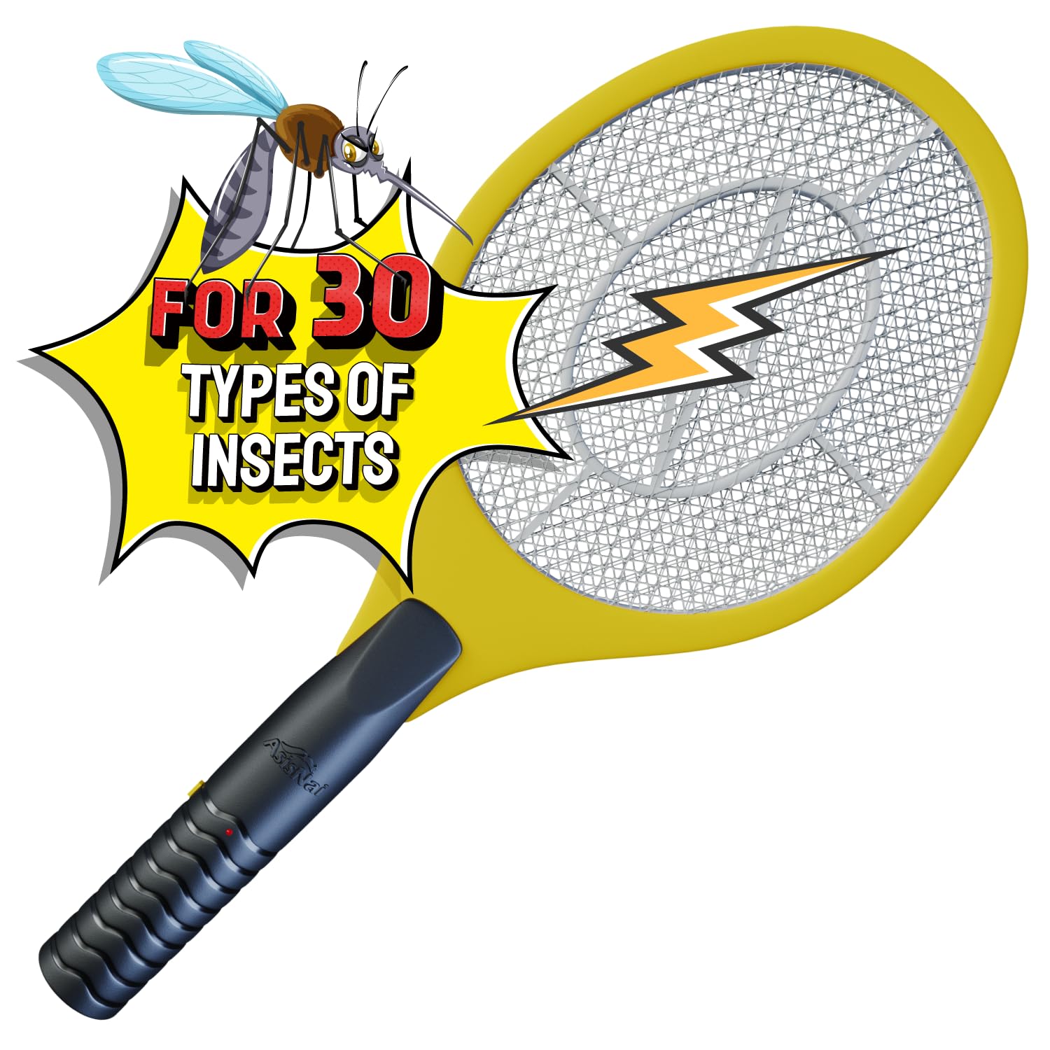 ASISNAI Bug Zapper 18" Electric Fly & Mosquito Swatter Racket - Outdoor/Indoor Killer for Flies, Battery-Operated Tennis Killing Zap, 3000 Volts Electronic Catcher, 2 AA Batteries Included - Yellow