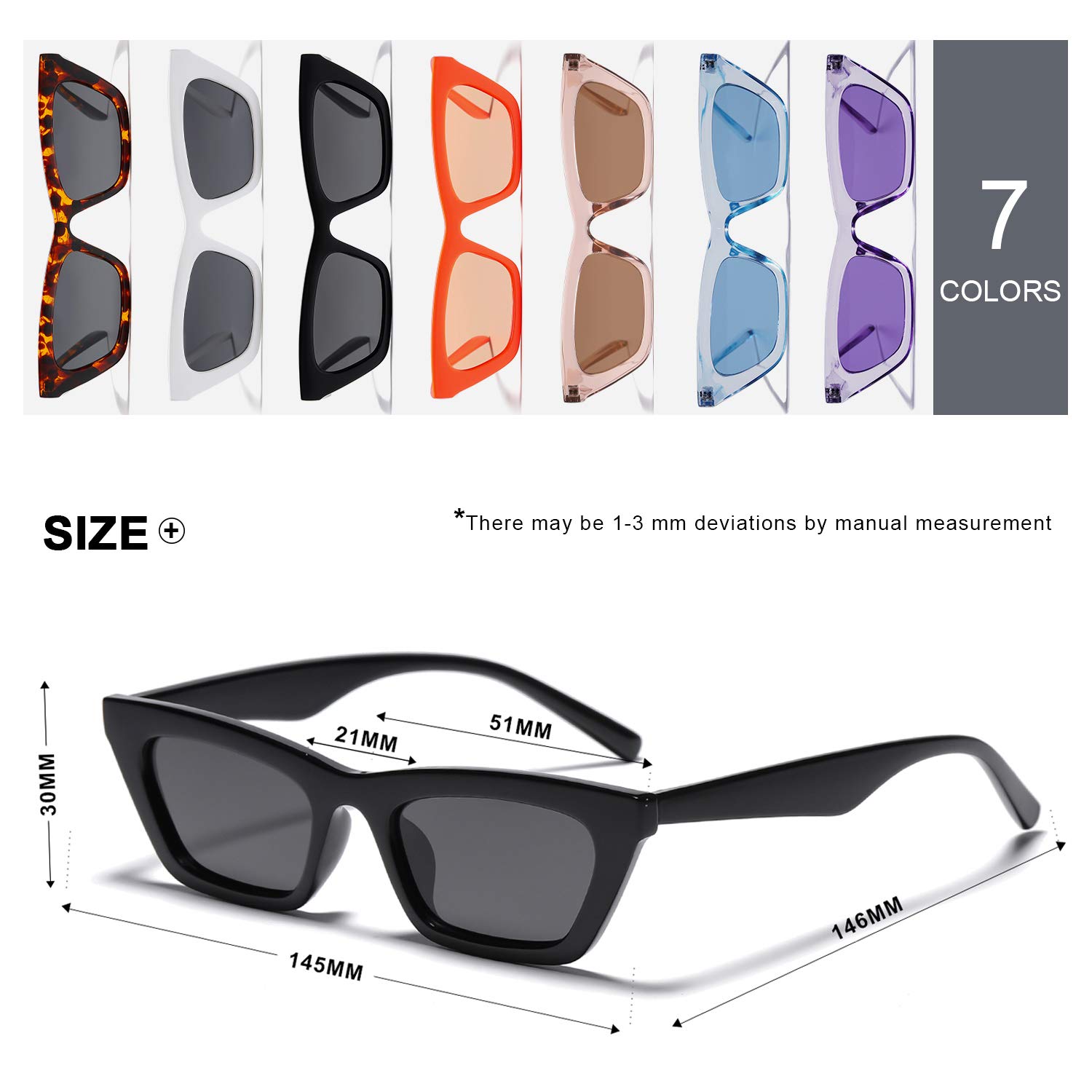 VANLINKER Polarized Small Trendy Skinny Cat Eye Sunglasses Women Retro Tiny Square Shade Black