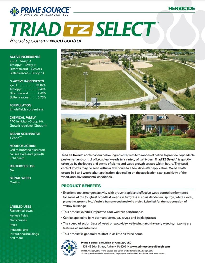 Select Source Triad TZ | 4-Way Combination Herbicide (Compare to T Zone) | Dependable Post-Emergent Broadleaf Weed Control (Quart)