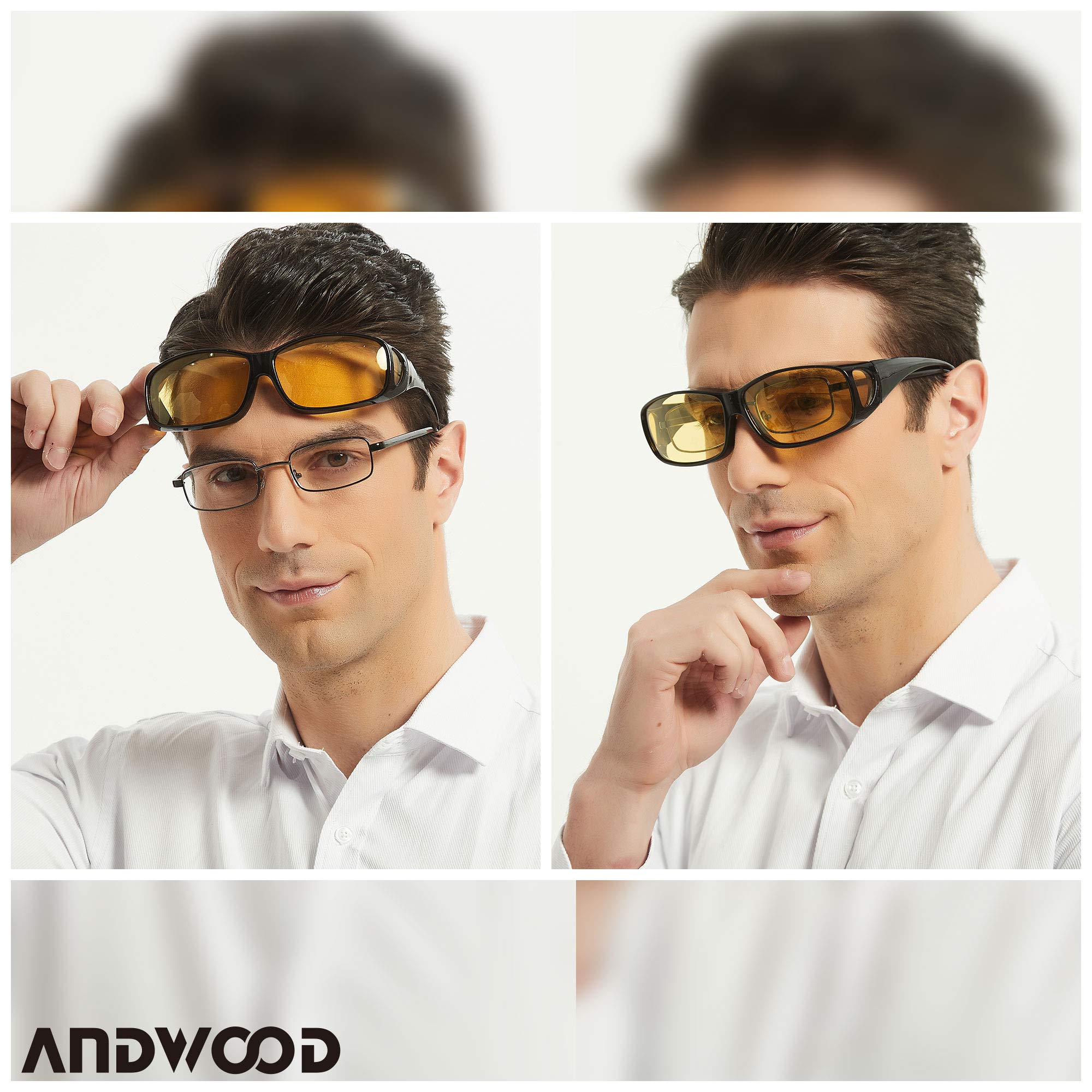 ANDWOOD Night Vision Glasses for Driving Men Women Anti Glare Polarized Clearsight Wrap Around Fit Over